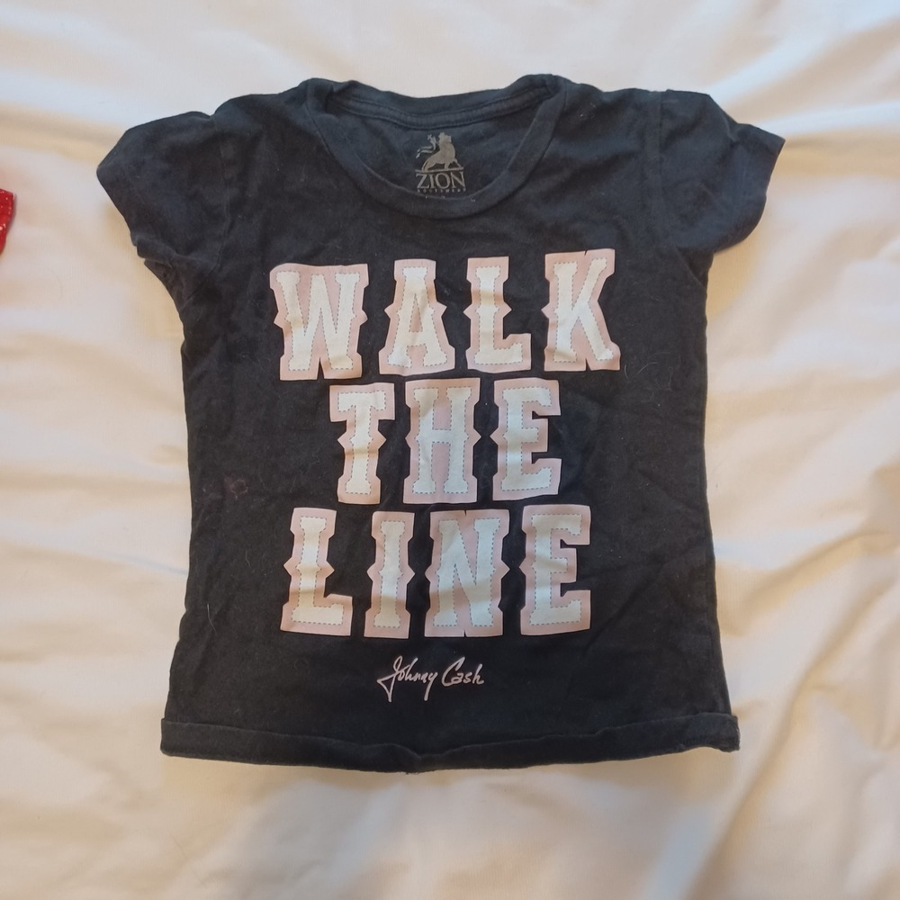 Johnny Cash Walk The Line Girls‎ Graphic Band T-Shirt Size S 4/5 Black Country